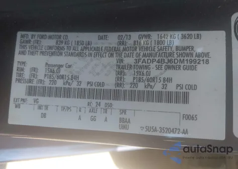 2013 Ford Fiesta Se из США, поврежденный, VIN 3FADP4BJ6DM199218